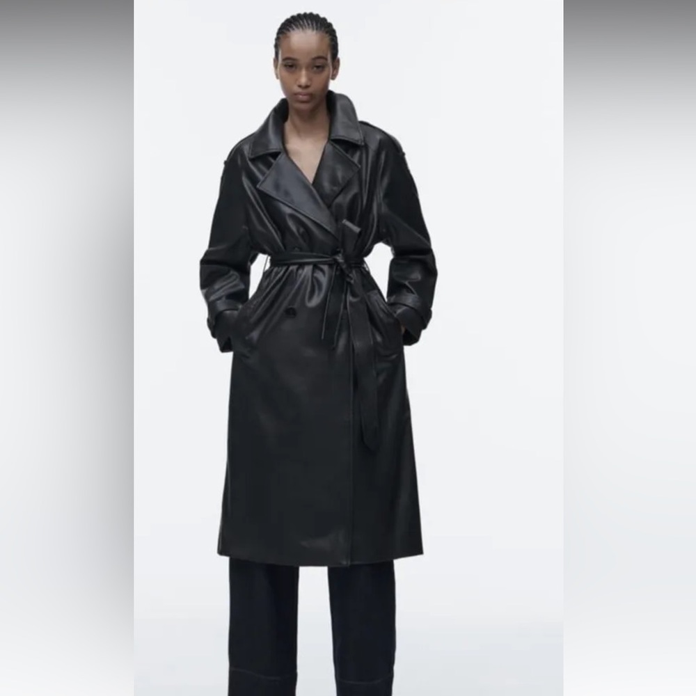 ZARA BELTED FAUX LEATHER TRENCH